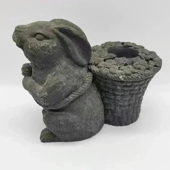 RARE Piece Rabbit Bunny Ressin Candle holder Pulling Basket - Picture 3 of 14